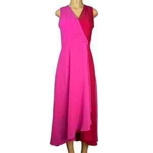 Calvin Klein Sleeveless Colorblock Flowy Maxi Dress Pink Red Sheer Size 8